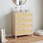 Commode 4 tiroirs cannage en rotin dim. 80L x 40l x 103H cm MDF Aspect Bois Clair