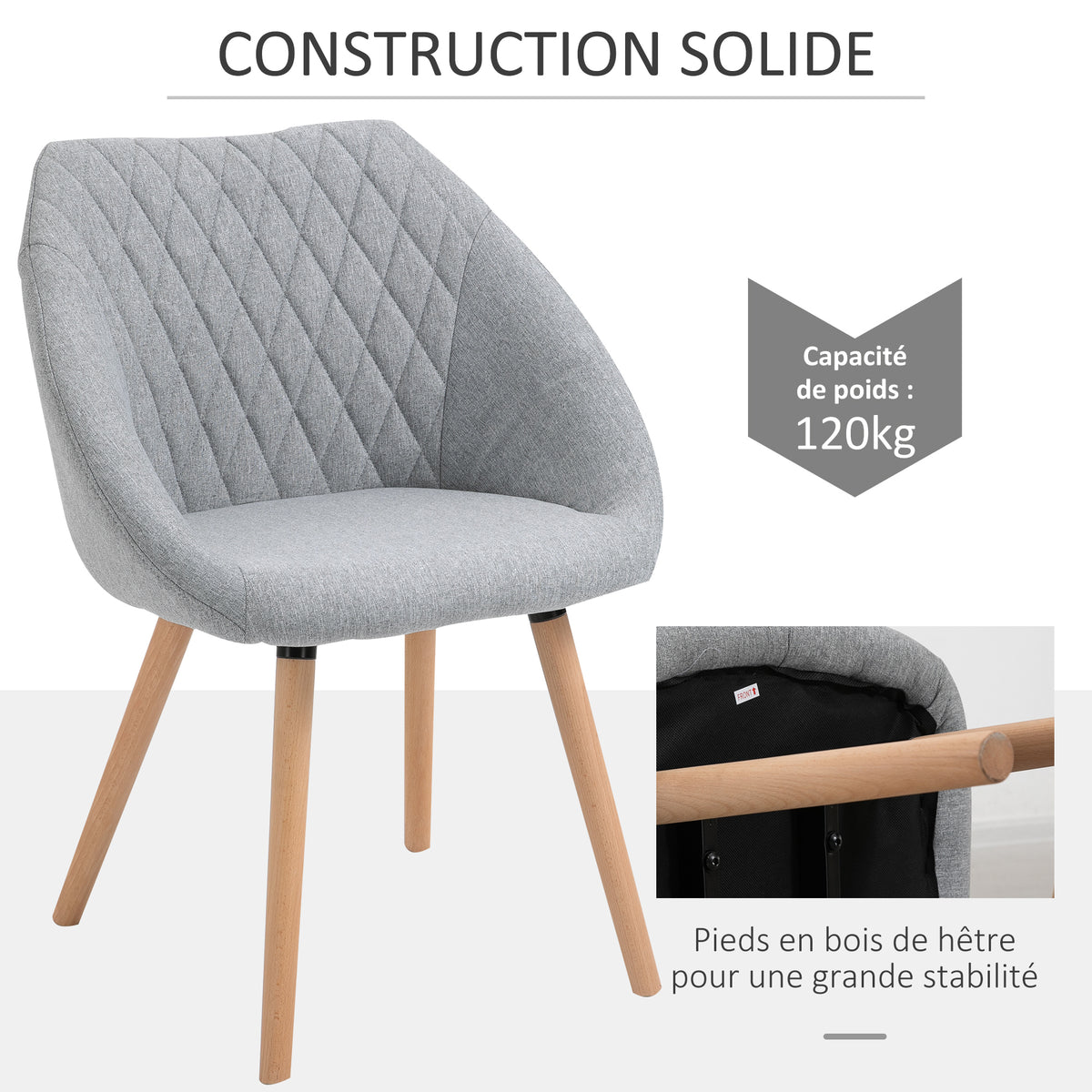 Lote de 2 sillas de comedor de diseño escandinavo - Patas cónicas de madera de haya - Asiento, respaldo y reposabrazos