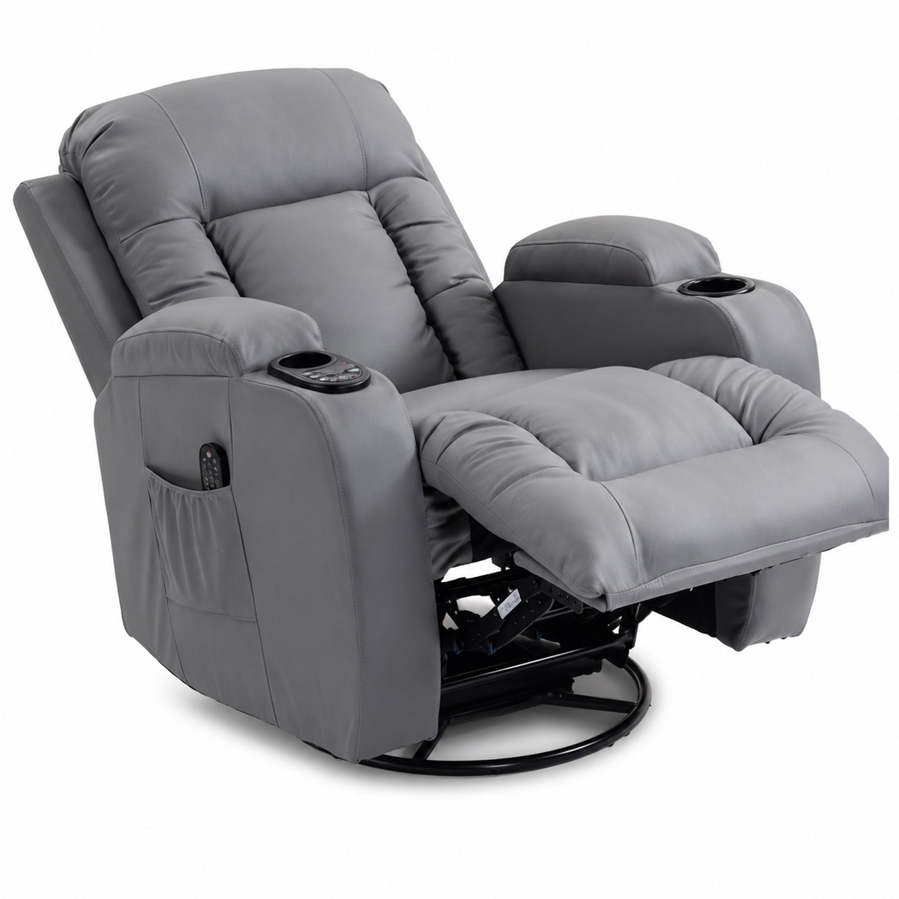 Fauteuil Inclinable de Massage et Chauffage, Fauteuil de Relaxation, Dossier Réglable, Pivotant, 82x99x103cm, Gris Clair