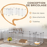 Set aus 2 modularen Kleintiergehegen, 40 Paneele für Kaninchen, Hamster, Welpen, Meerschweinchen, 175 x 70 x 45 cm, weiß