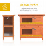 Clapier à lapin cage à lapin double niveau plateaux coulissants 4 portes verrouillables toit ouvrant 90L x 45l x 90H cm