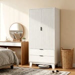 Armoire chambre penderie avec 2 portes à fermeture douce, 2 tiroirs et barre de suspension, 80x50x180cm, blanc
