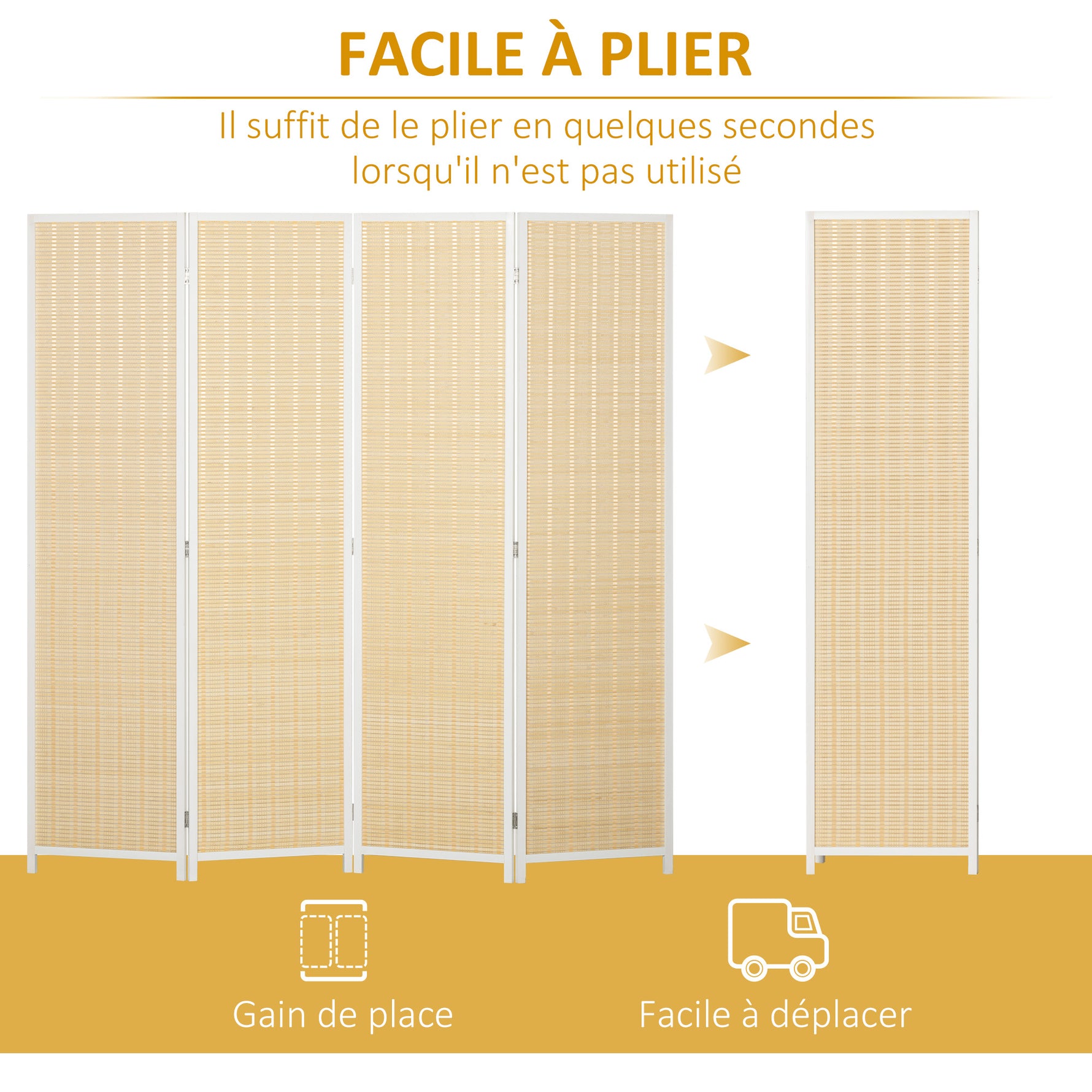 Paravent en bois séparateur de pièce closion de séparation pliable 4 panneaux 180 x 180 cm bois naturel