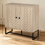 Buffet salon meuble de rangement armoire de cuisine avec placard portes et étagère réglable, motif Chevron, pied métal, style moderne buffet salle à manger et salon, 108 x 40 x 80 cm, chêne-2