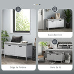 Banc meuble à chaussures, 2 placards, meuble d'entrée avec coussin rembourrée, 84l x 35P x 50H cm, blanc