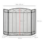 Grille de Protection pour cheminée - Pare-feu Large pour cheminée ou poêle - Pare-étincelles - barrière de sécurité - 3 Volets Pliables - Acier métal Noir