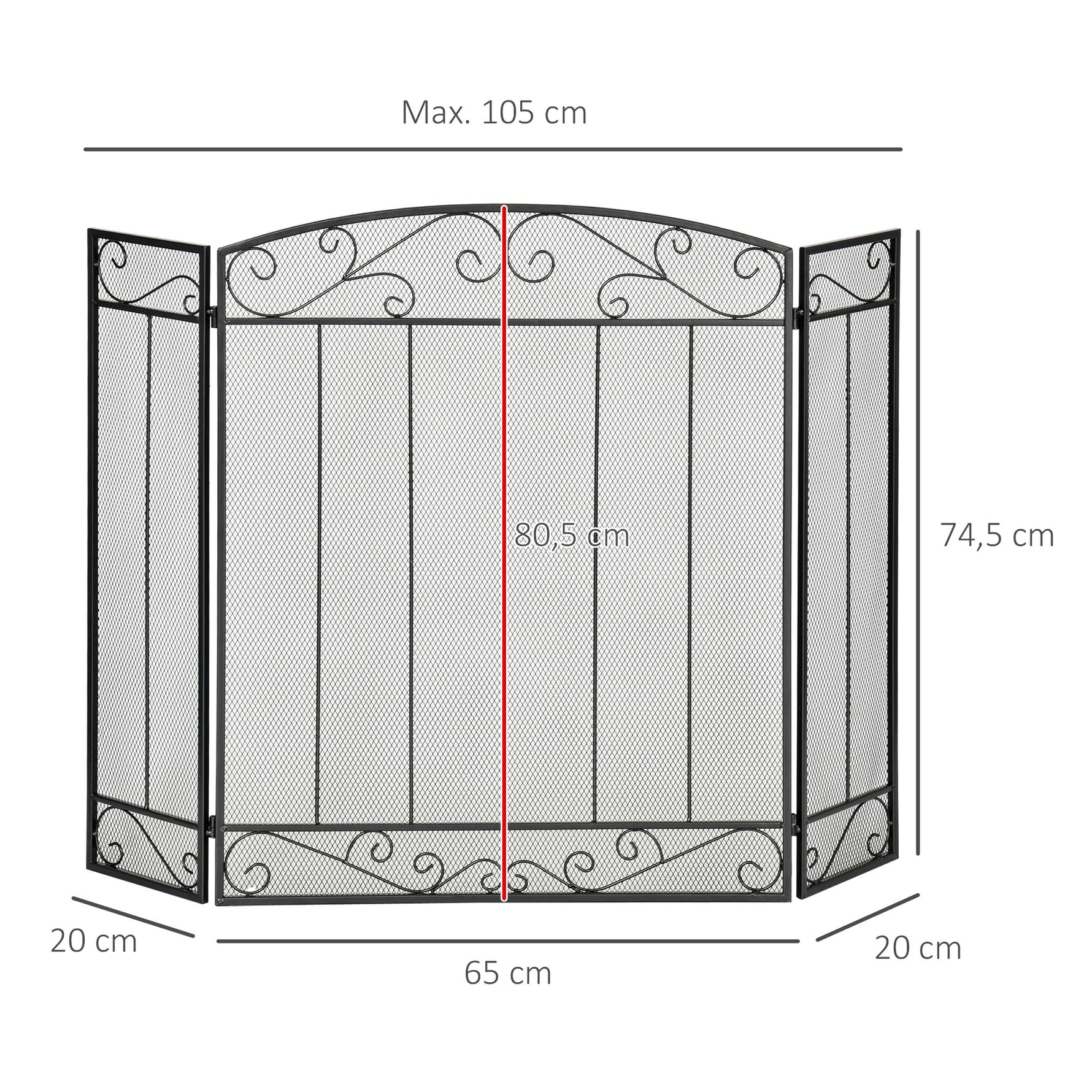 Grille de Protection pour cheminée - Pare-feu Large pour cheminée ou poêle - Pare-étincelles - barrière de sécurité - 3 Volets Pliables - Acier métal Noir