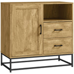 Buffet, meuble de rangement avec 2 tiroirs, compartiment ouvert et étagère réglable, 80l x 40P x 78H cm, naturel