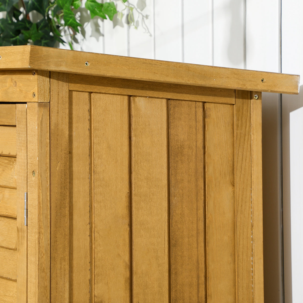 Armoire de jardin remise pour outils en bois 2 étagères toit bitumé portes persiennes 87 x 47 x 160 naturel