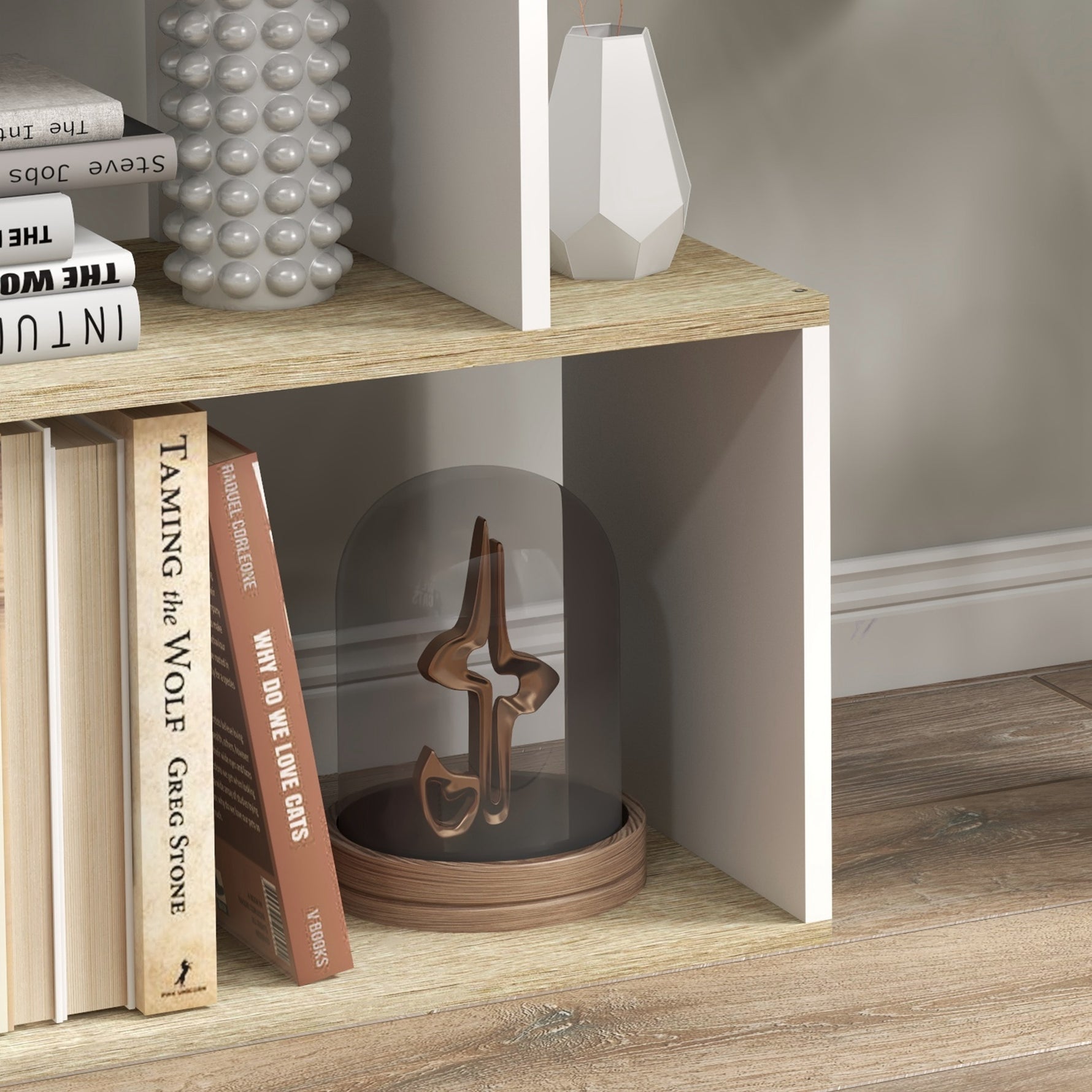 Bibliothèque style scandinave meuble de rangement 5 étagères anti-basculement Charge 25 kg aspect bois & Blanc