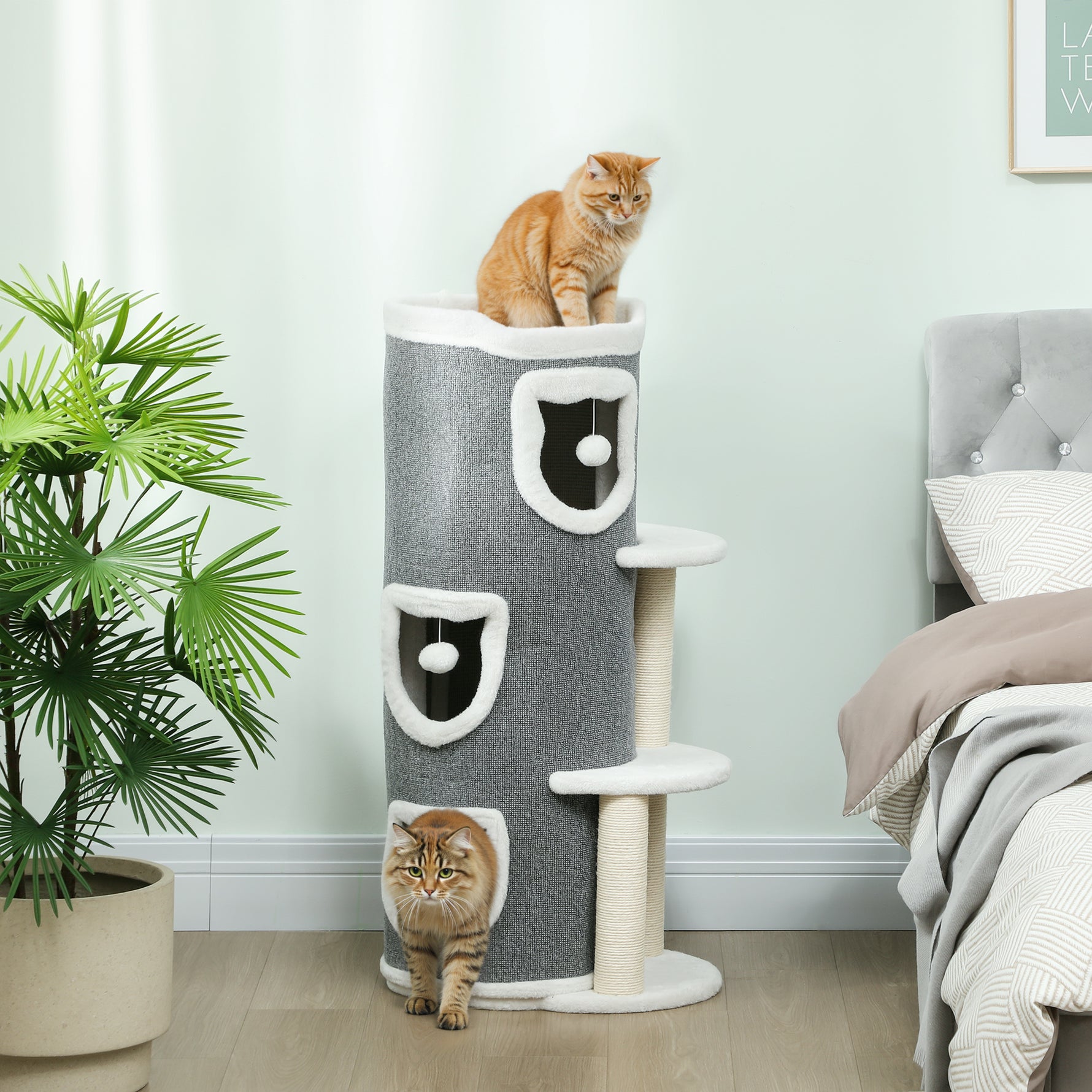 Tour pour chat à 4 niveaux arbre à chat stable avec griffoirs en sisal et bord en peluche 2 plateformes 50x36x101cm gris