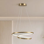 Suspension Luminaire avec 2 Anneaux, Lustre Suspendu LED à 3 Températures de Couleur, Hauteur Réglable, Doré