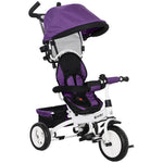 Tricycle enfant évolutif pare-soleil pliable canne télescopique amovible 95 x 50 x 106 cm acier violet blanc