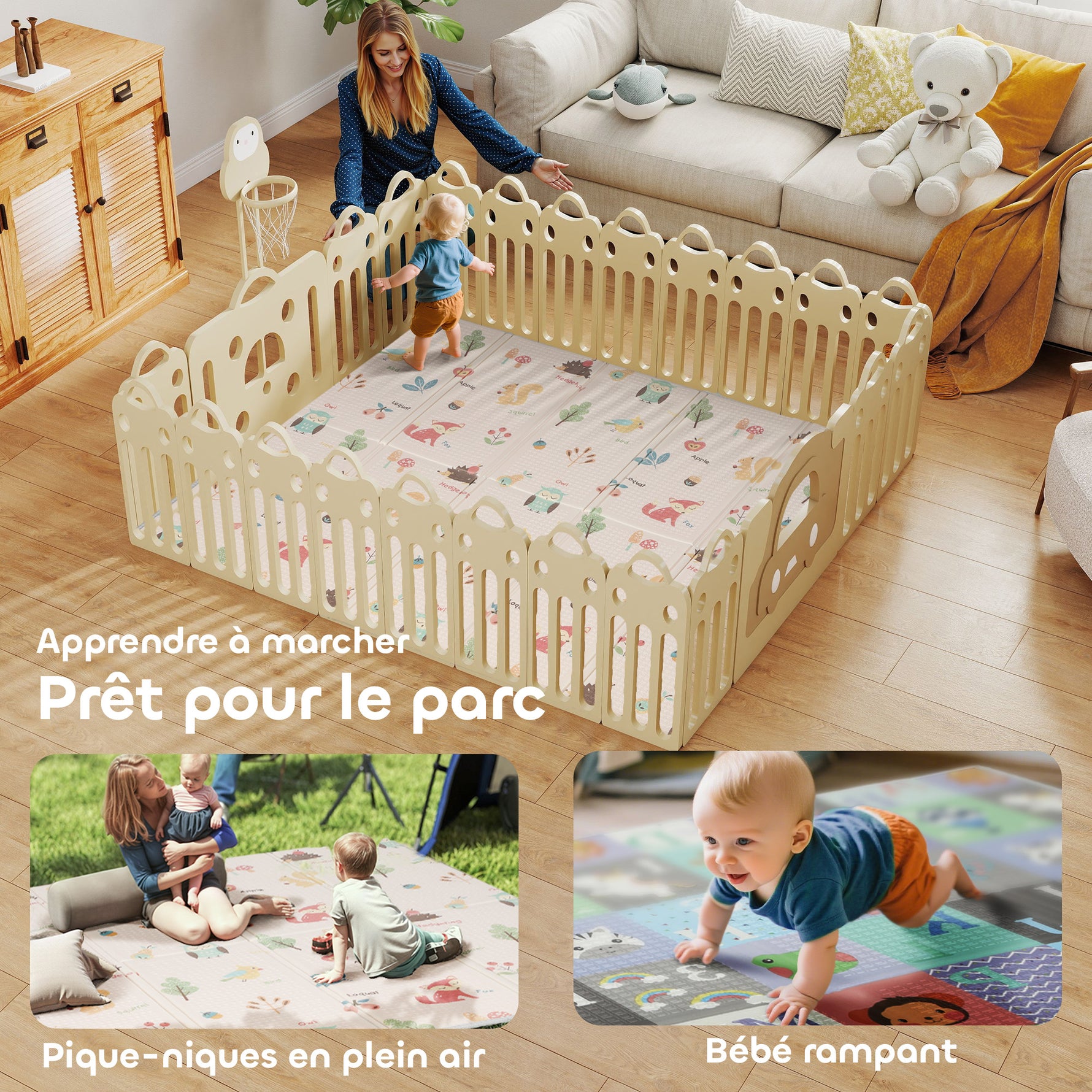 Tapis de jeu pour bébé pliable et réversible, tapis de sol en mousse épais, 180 x 150 x 1 cm, multicolore