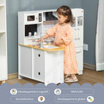 Cuisine pour Enfant 3-6 ans Jeu d'imitation Nombreux Accessoires rangements évier, robinet, four, micro-ondes, hotte, téléphone et réfrigérateur Blanc