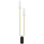 Lampadaire sur pied de salon lampe sur pied avec 2 abat-jours en verre, base en marbre et interrupteur à pied, blanc