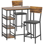 Conjunto de mesa de bar con 2 taburetes, mesa alta de cocina y 2 sillas de bar acolchadas de PU, marrón rústico
