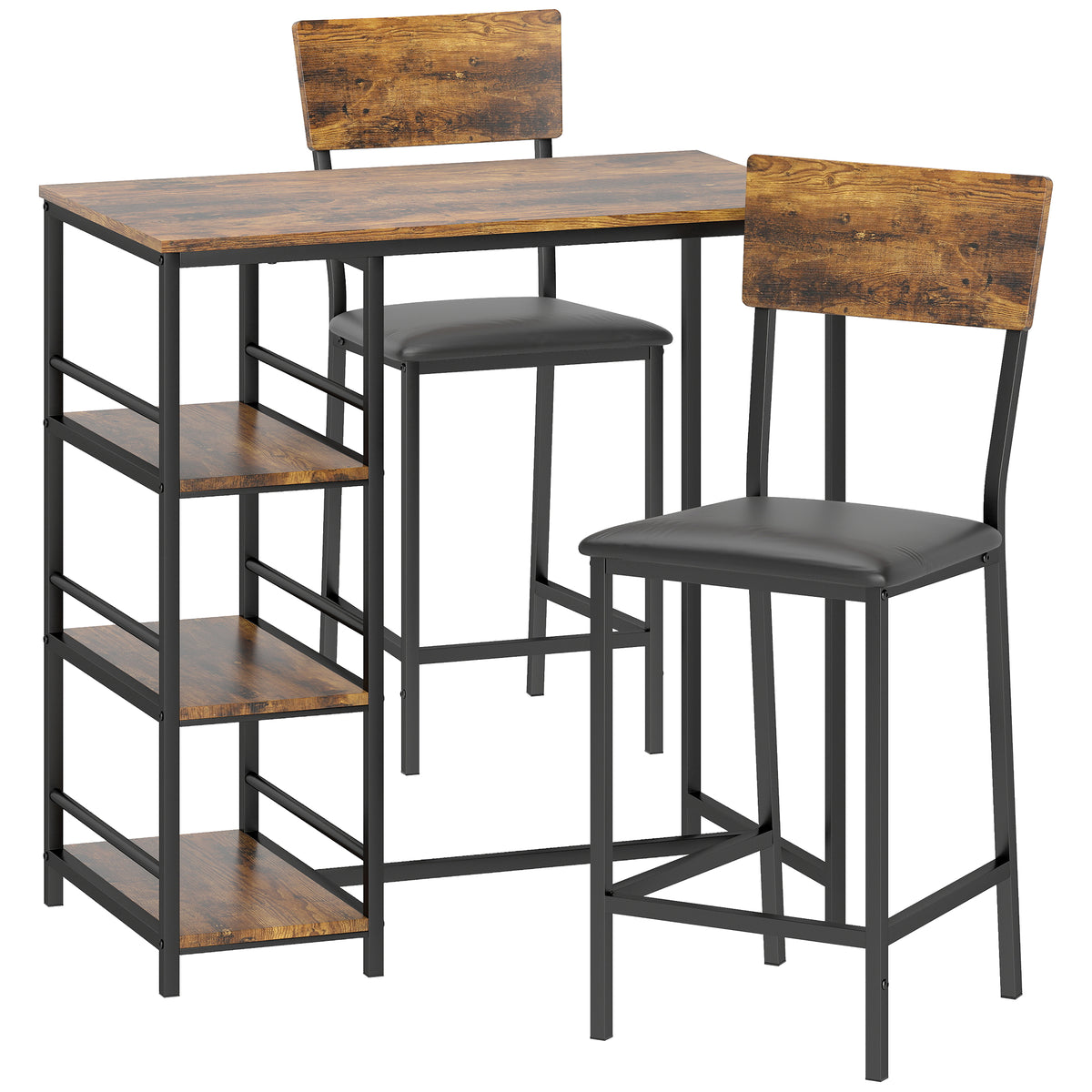 Conjunto de mesa de bar con 2 taburetes, mesa alta de cocina y 2 sillas de bar acolchadas de PU, marrón rústico