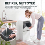 Mueble para Basura de Clasificación Selectiva, Papelera de Reciclaje de 30 L (2 x 15 L) con 2 Compartimentos, Cierre Suave, Blanco