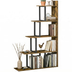 Étagère bibliothèque séparateur de pièce style industriel en escalier 5 étagères 102 x 30 x 160 cm, brun rustique