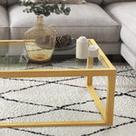 Table basse rectangulaire table de salon avec plateau en verre trempé cadre en bois d'hévéa dim. 100L x 60l x 35H cm