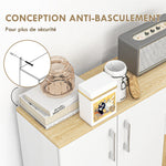 Buffet, meuble de rangement avec 3 portes, 2 tiroirs et étagère réglable, 90 x 30 x 75,5 cm, blanc et bois naturel