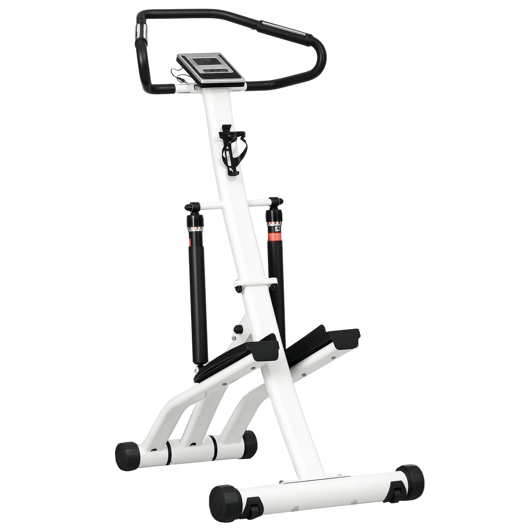 Stepper avec guidon 12 niveaux de résistance réglables, écran LCD, 2 roues et pédales antidérapantes, blanc et noir