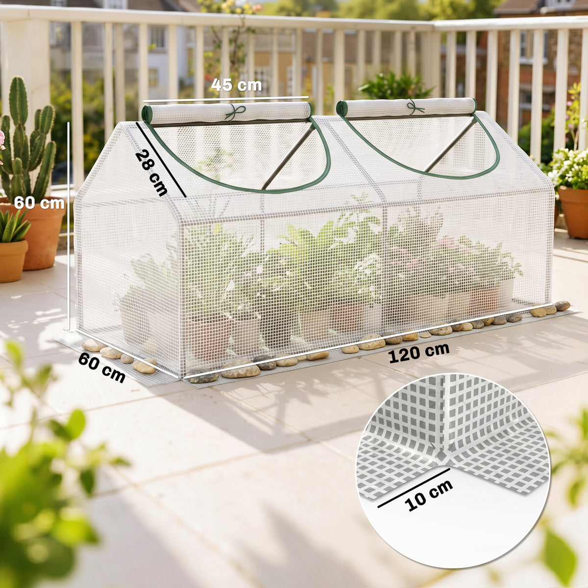 Serre de jardin mini serre 2 fenêtres enroulables couverture en PE haute densité 140 g/m² 120 x 60 x 60 cm blanc