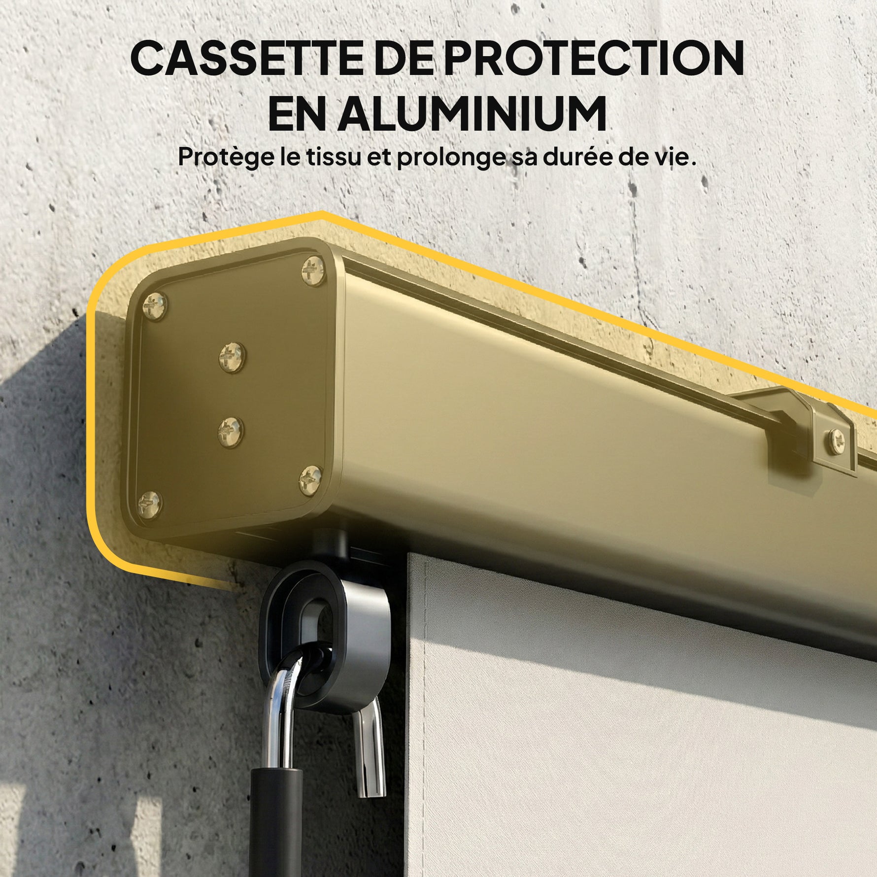 Store enrouleur extérieur, store vertical extérieur avec manivelle et cassette en aluminium, 250x160cm, crème