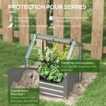 Carré potager de jardin avec mini serre, jardinière surélevée en acier galvanisé, 70 x 70 x 90 cm, gris foncé