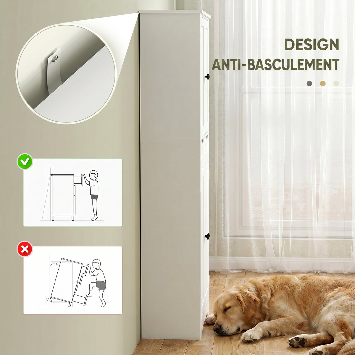 Meuble de salle de bain, meuble de rangement avec tiroir et 4 portes, style moderne, 60 x 30 x 160 cm, blanc