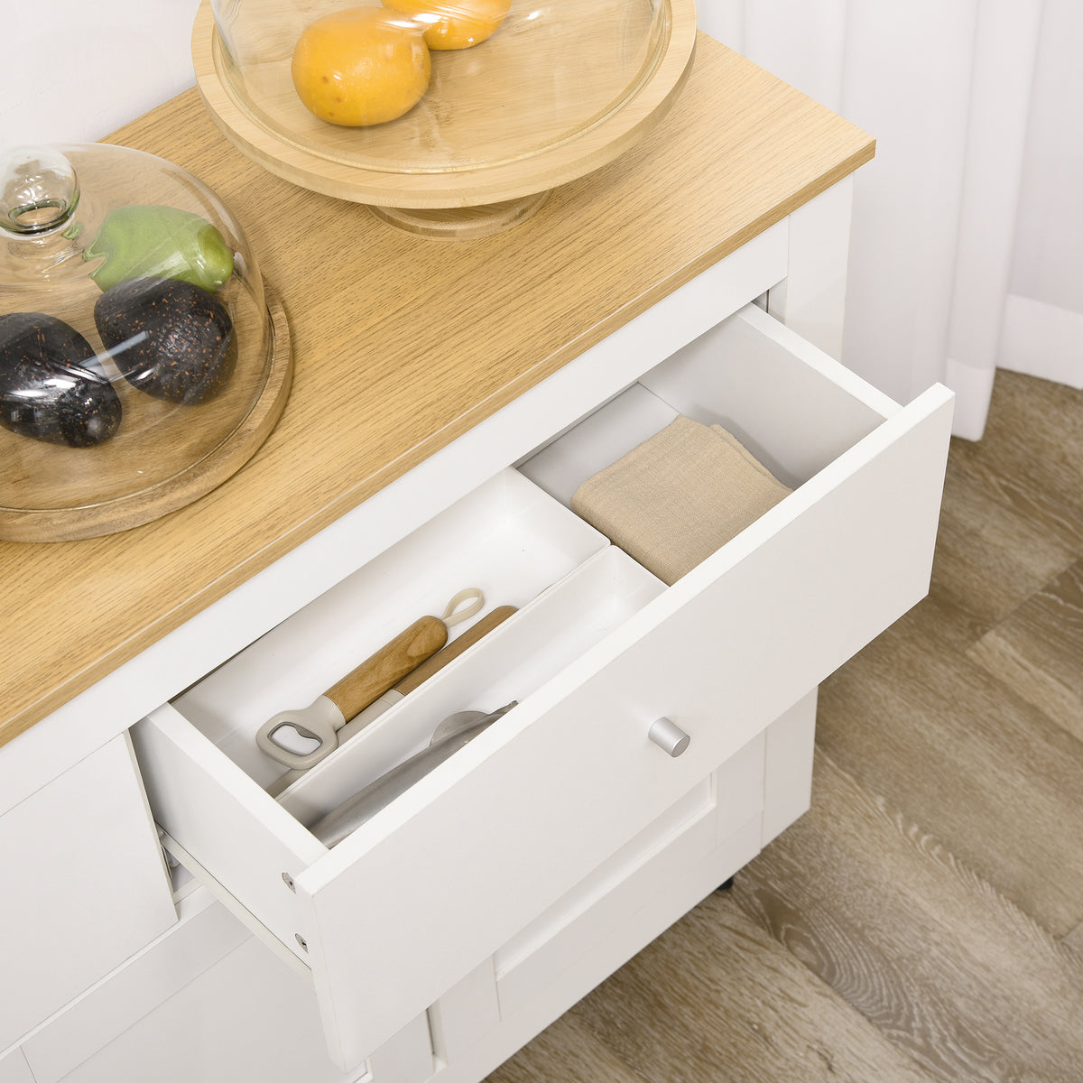 Buffet cuisine avec 2 tiroirs 3 portes et étagère réglable, pour cuisine, salle à manger, salon, 117 x 35 x 80 cm, blanc