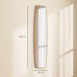 Grand miroir mural ovale 160 x 40 cm, miroir suspendu moderne, cadre en métal et bois, prêt à accrocher, doré