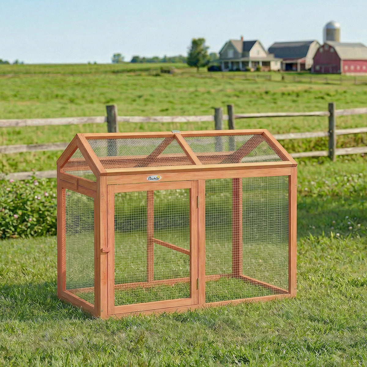Enclos Poulailler en Bois avec Perchoir et Doubles Portes, Poulailler modulable pour jardin 104 x 70,5 x 84 cm, Orange