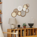 Décoration murale en bois, sculpture murale en bois, design unique à plusieurs disques, 83,8 x 44,5 cm, bois naturel