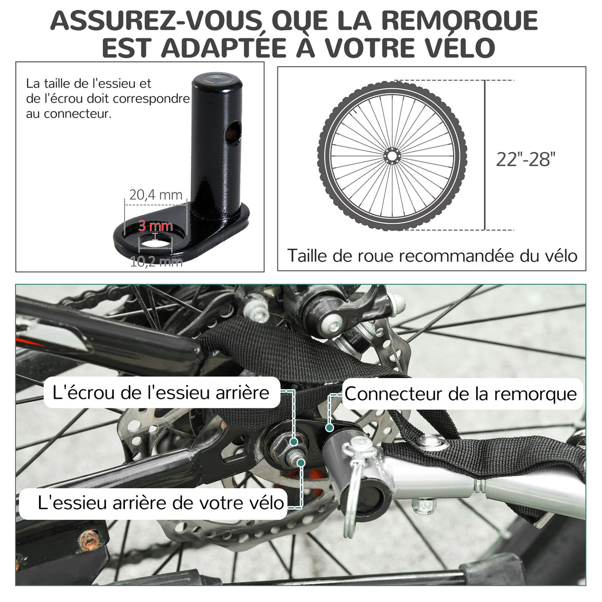 Remolque de bicicleta para perros y mascotas con 8 reflectores y bandera roja, negro