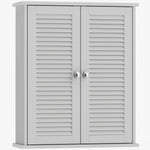 Armoire murale de salle de bain, meuble de rangement suspendu avec 2 portes persiennes et étagère réglable, blanc