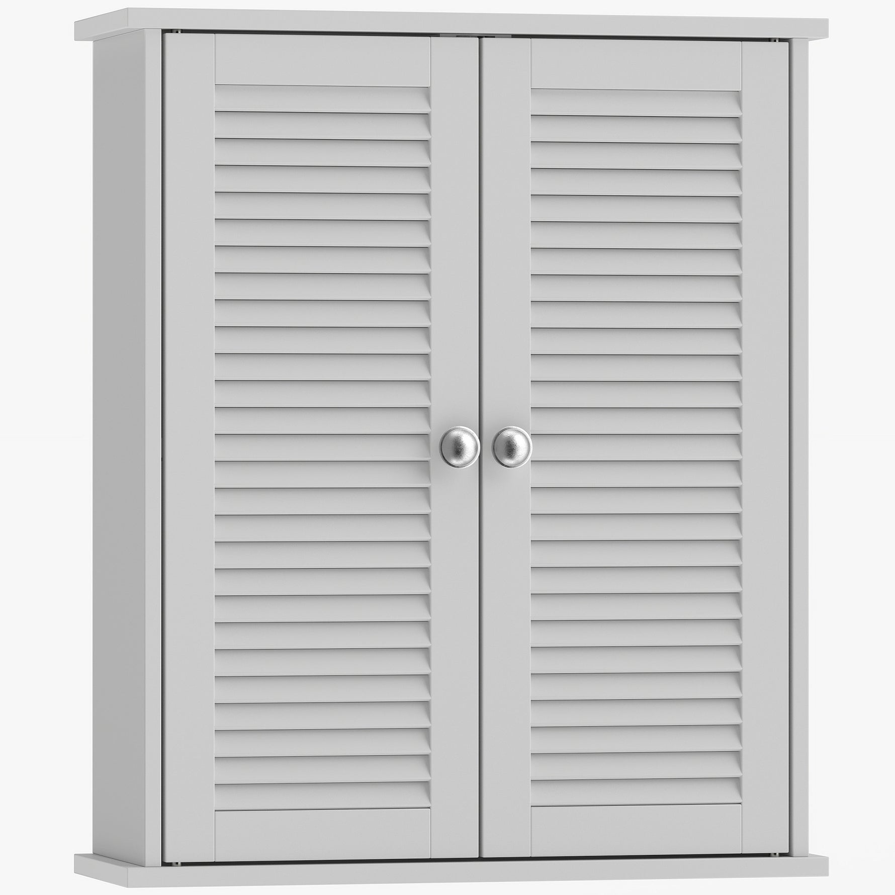Armoire murale de salle de bain, meuble de rangement suspendu avec 2 portes persiennes et étagère réglable, blanc