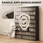 Meuble de rangement 1032 CDs / 594 DVDs, étagère multimédia, 24 compartiments et 18 étagères ajustables, noir