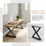 Pieds de table en acier, 60 x 43 cm, lot de 2 pieds de bureau en forme X avec patins réglables et vis, noir