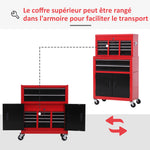 Servante d'atelier servante/ caisse à outil 6 tiroir +1 commode coffre amovible chariot acier rouge et noir