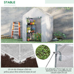 Serre de jardin PE avec étagères 2 niveaux, serre de balcon, bâche renforcée 140 g/m², châssis en acier, porte zippée enroulable, pour légumes plantes fleurs, 143x143x195cm, blanc