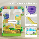 Cage pour hamster souris petit animaux rongeur avec tunnel mangeoire roue jouet 47 x 30 x 59 cm vert