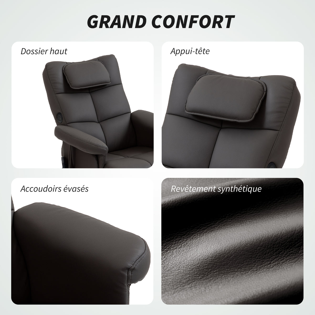 Sillón de masaje con reposapiés, respaldo reclinable hasta 135°, compartimento de almacenamiento, mando a distancia