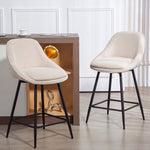 Lot de 2 tabourets de bar en tissu velours côtelé, chaises de bar avec dossier courbé, repose-pieds, 49x52x88cm, crème