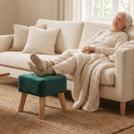 Fußhocker für das Wohnzimmer, Hocker, gepolzter Stoffsitz mit Holzbeinen, 27 x 27 x 26 cm, Dunkelgrün