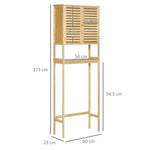 Étagère de toilettes meuble de salle de bain dessus toilette WC avec placard 2 portes et étagère ouverte 60 x 23 x 173 cm bambou