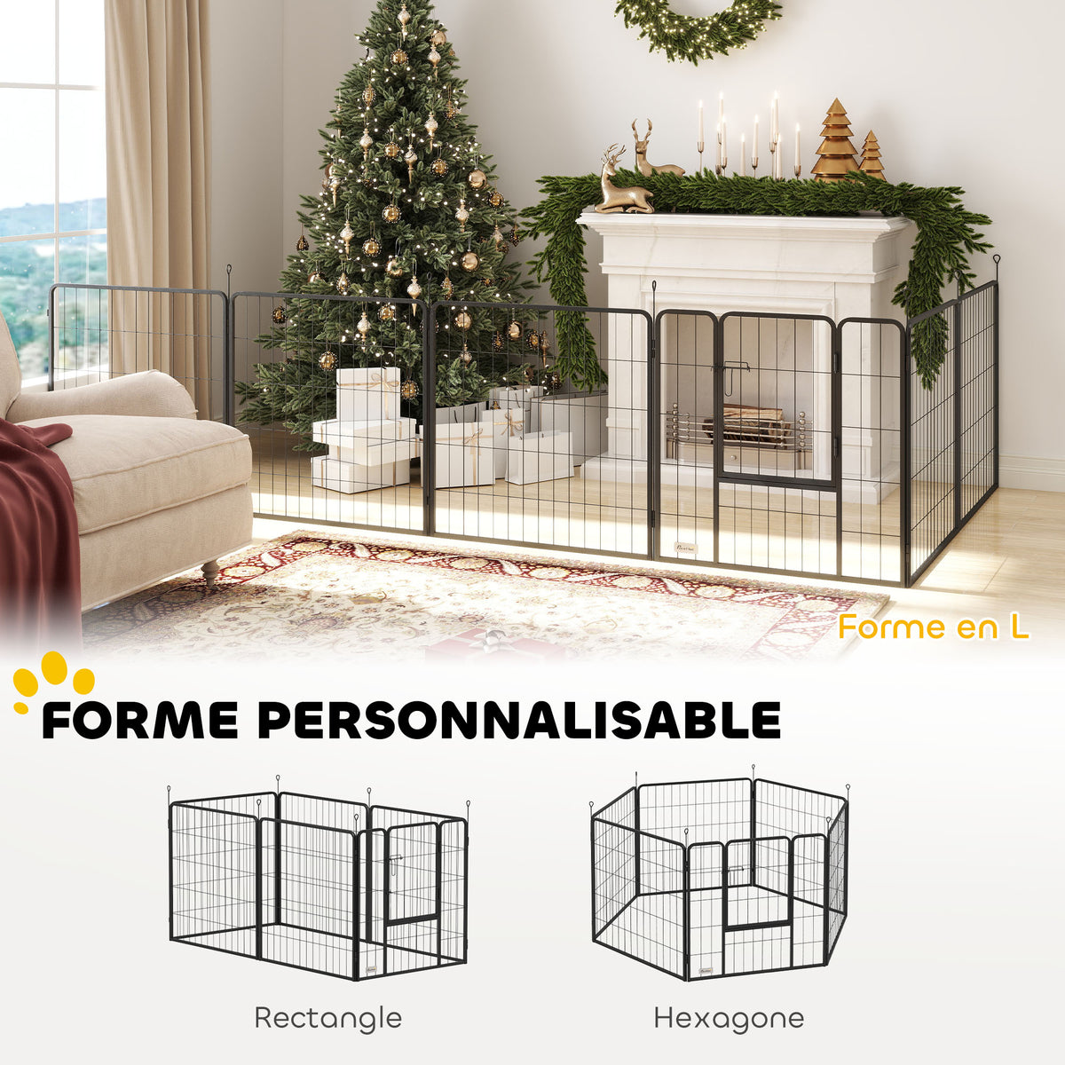 Dog playpen, 6-panel modular and foldable dog enclosure, portable steel with door 80 x 80 grey