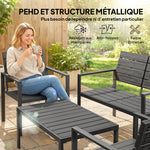 Salon de Jardin Extérieur 4 Pièces, Canapé 2 Places, 2 Chaises, Table Basse, Mobilier de Jardin en HDPE Effet Bois Noir