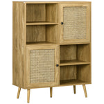 Buffet meuble de rangement armoire haut aspect bois et cannage design 2 portes - dim. 90L x 32,5l x 120H cm